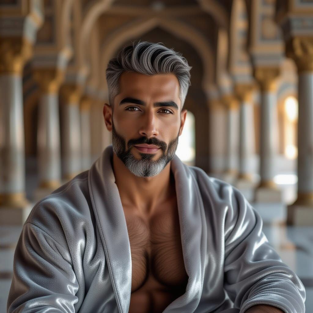 Silver-Haired Man in Palace: Hyperrealistic Impressionist Po...