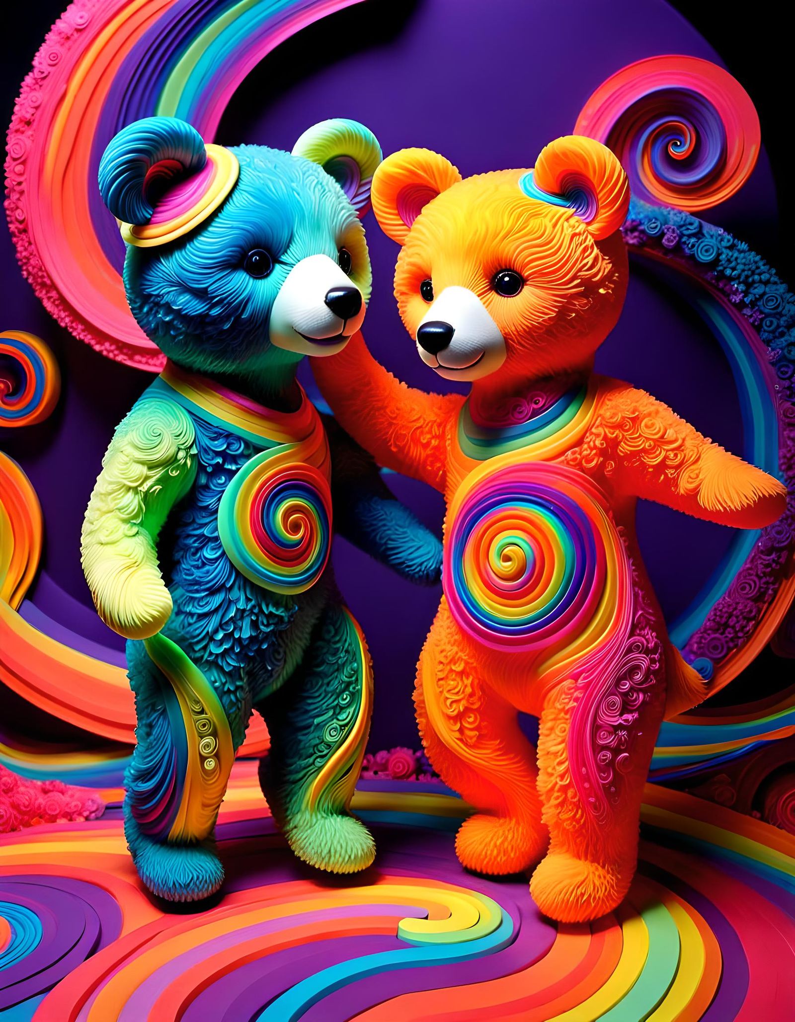 Neon Angelpixies Dancing in Space, Paperart Fantasy