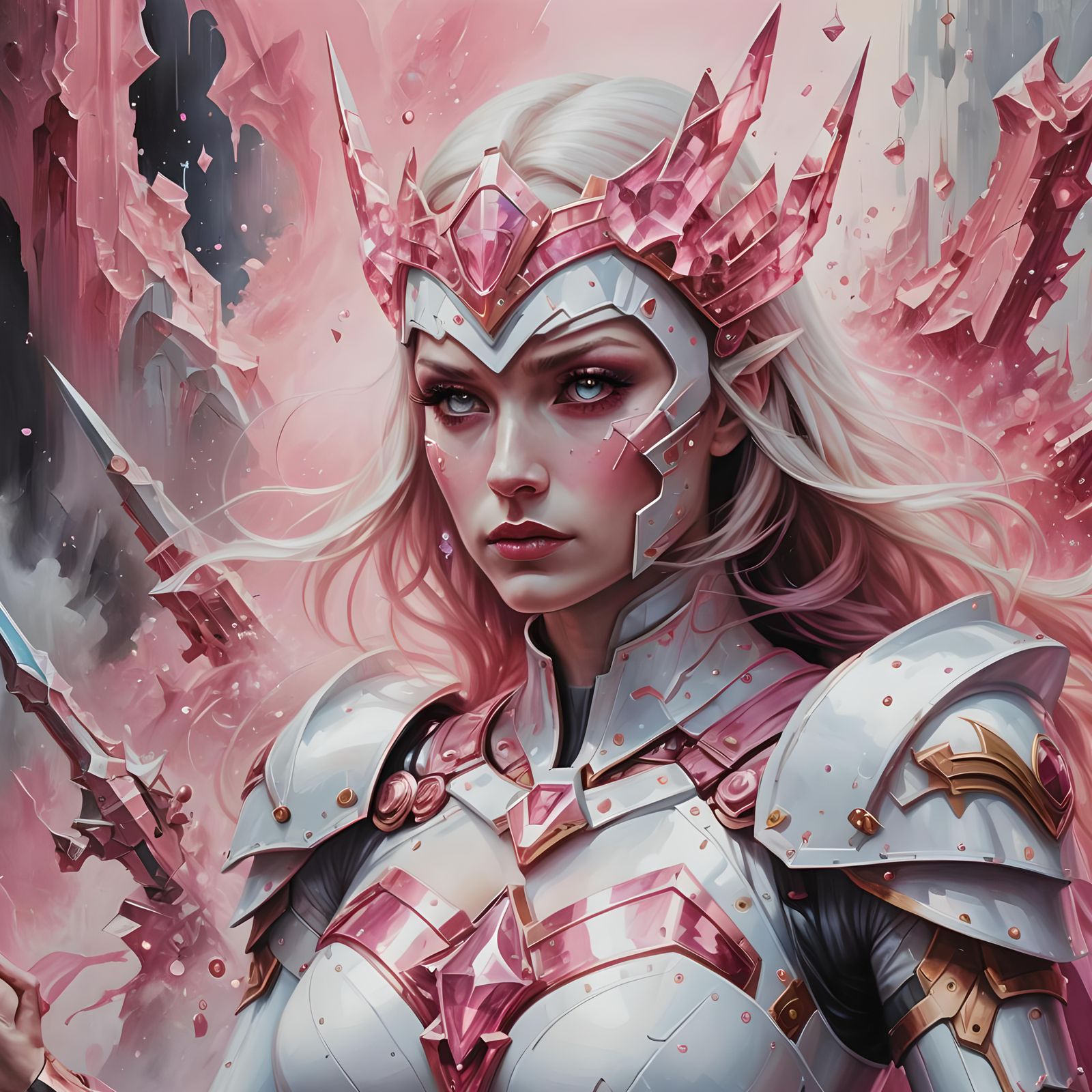 Supergirl in White and Pink Crystal Armor