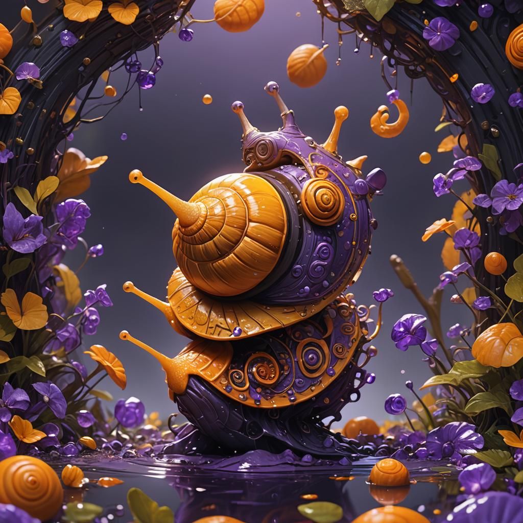 Cute Orange Snail in Dark Fantasy Style