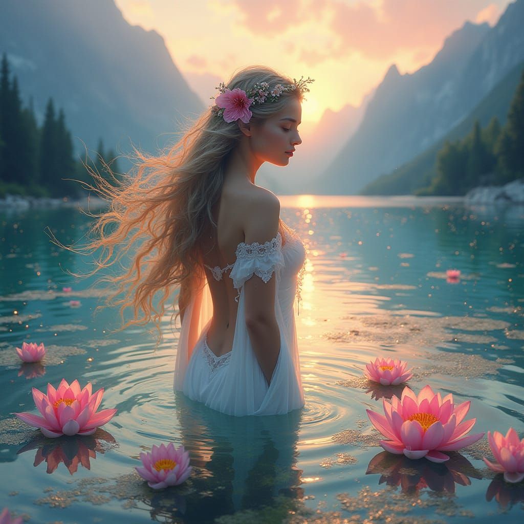 Ethereal Water Spirit Emerges in Impressionistic Style