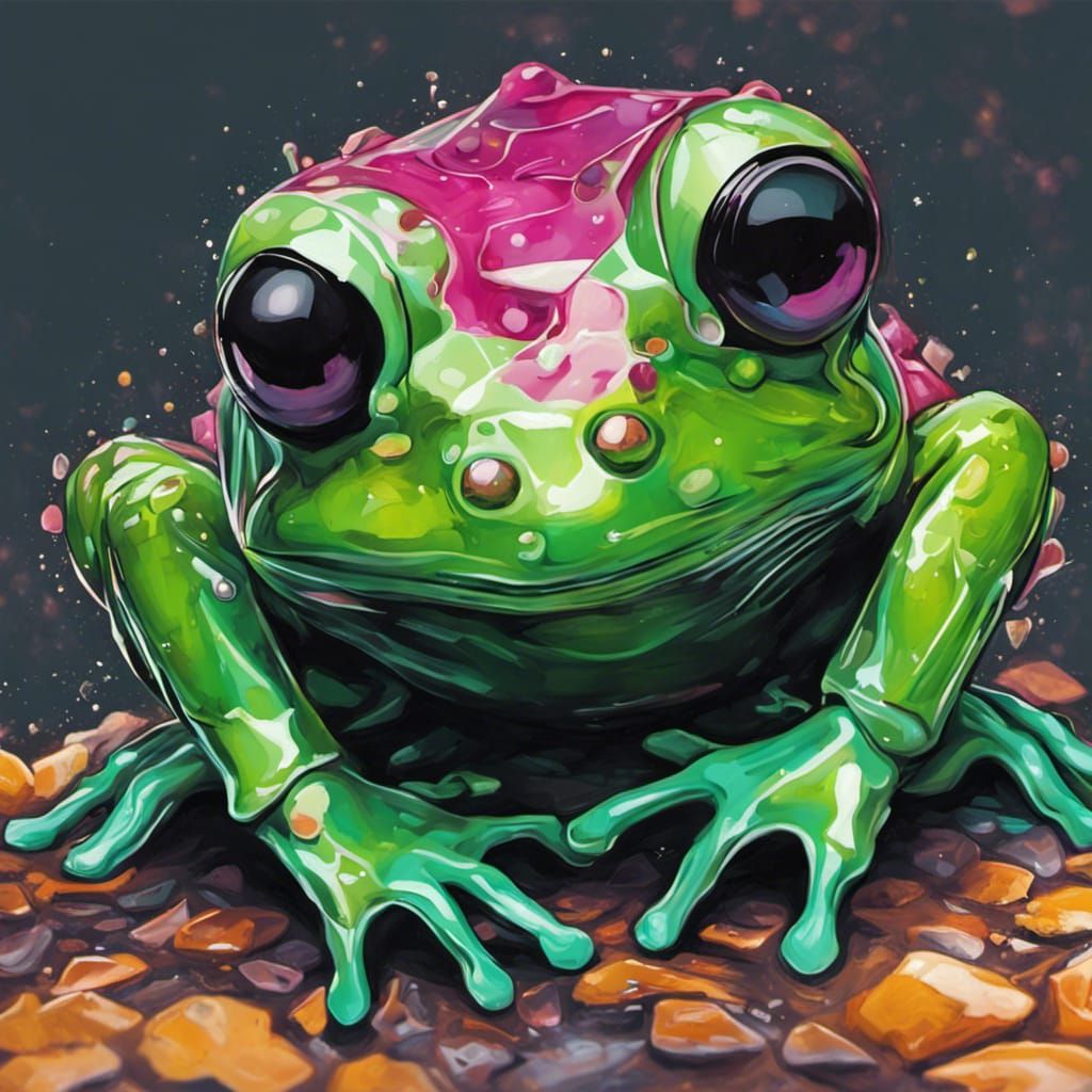 Cyberpunk Emerald Glass Frog Graffiti Art