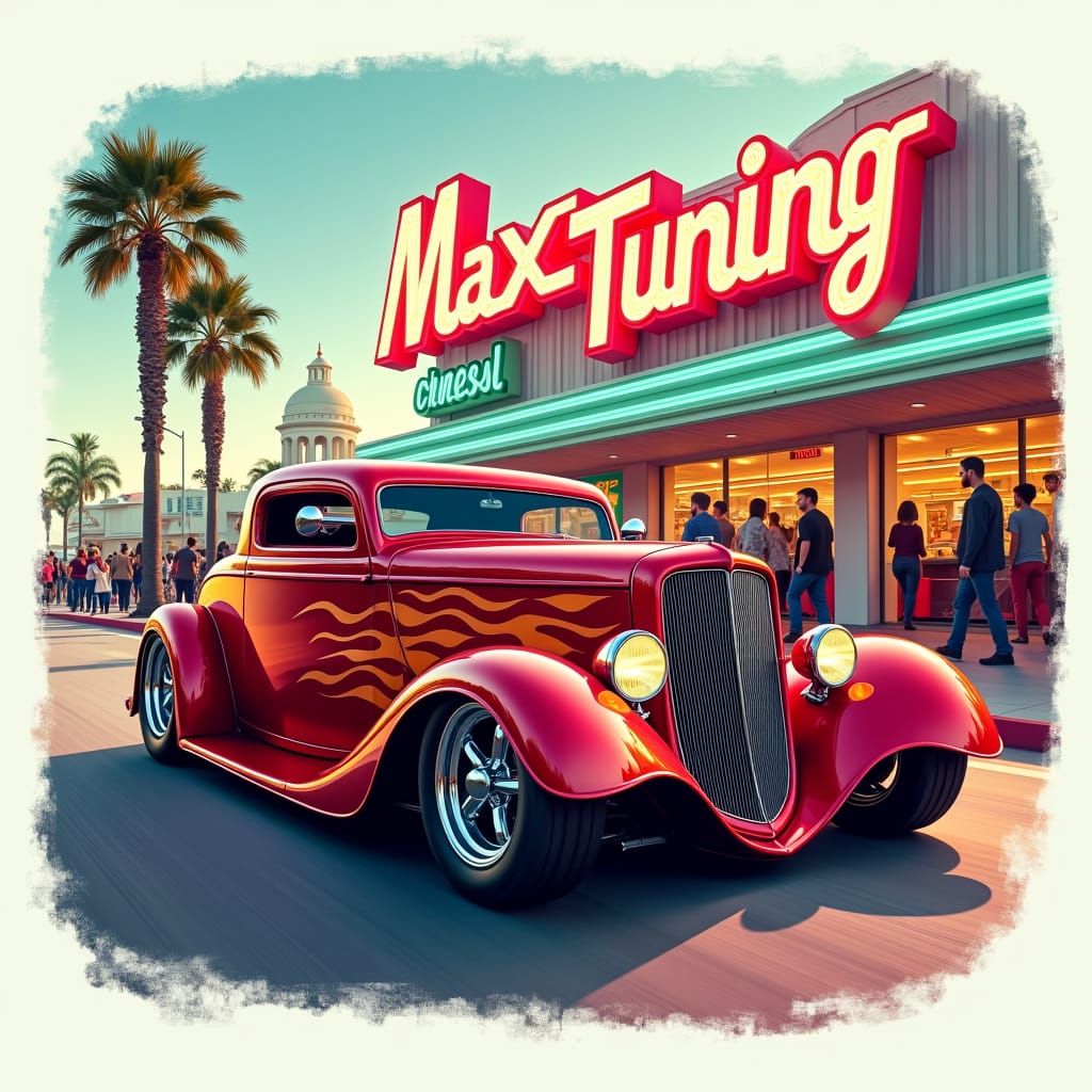 Retro Hot Rod Cruises Down Sun-Drenched Street