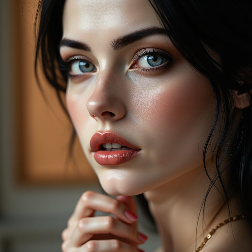 Close-Up Portrait of Woman With Piercing Blue Eyes