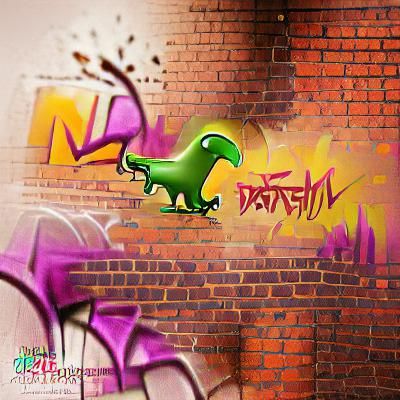 Mutant Dinosaur Graffiti Cartoon Digital Illustration