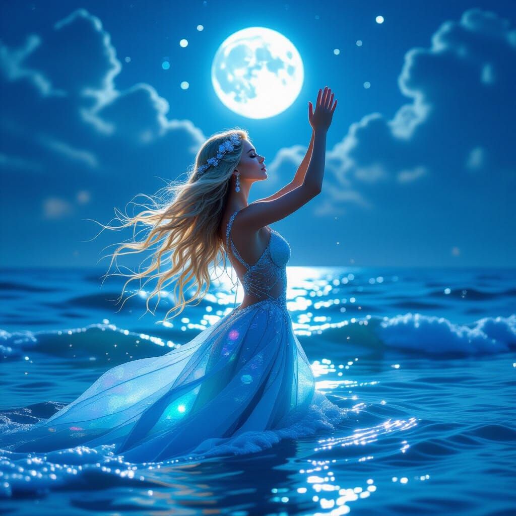 Sea Goddess Emerges from Ocean Depths: Hyperrealistic Fantas...