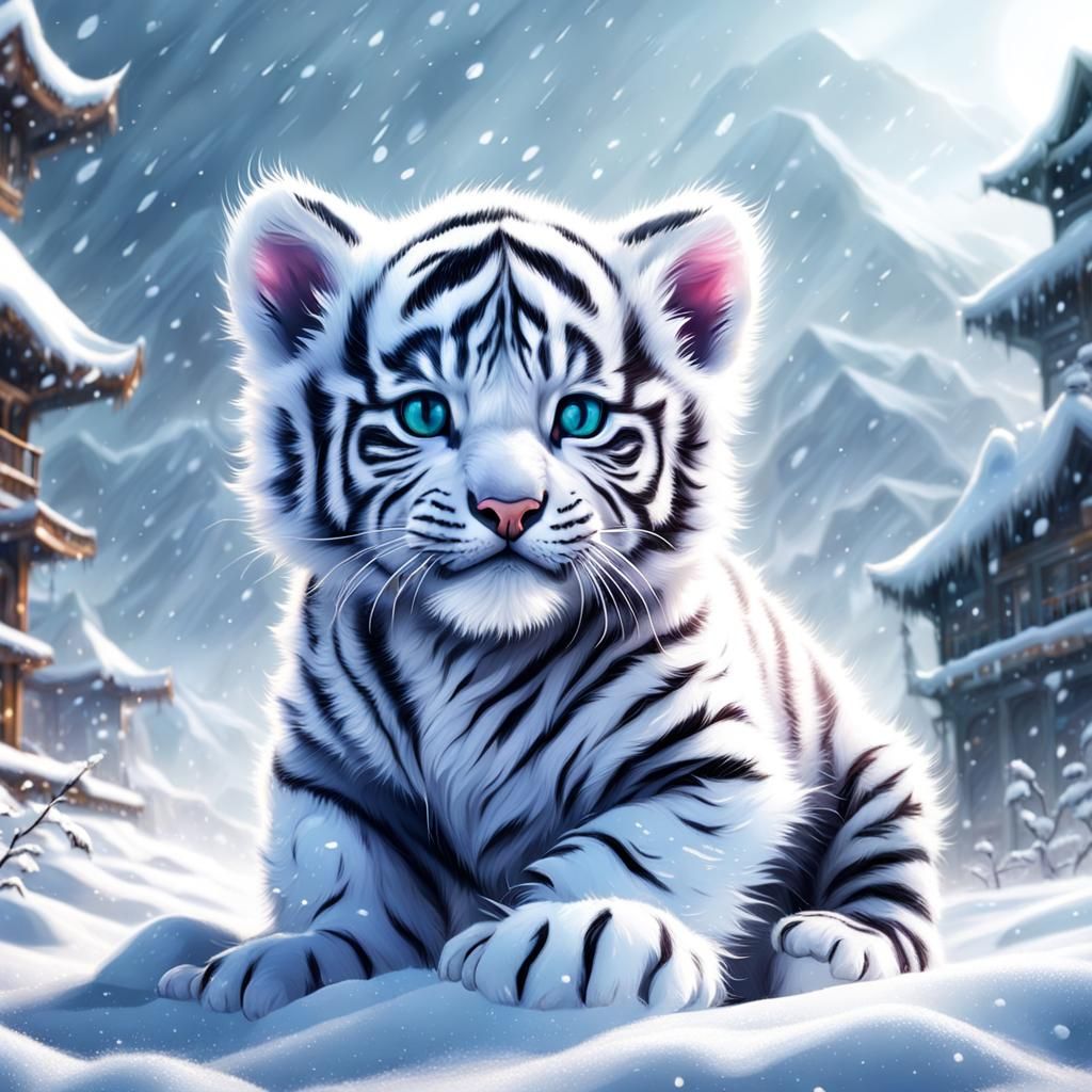Snow Tiger Cub: Digital Matte Painting