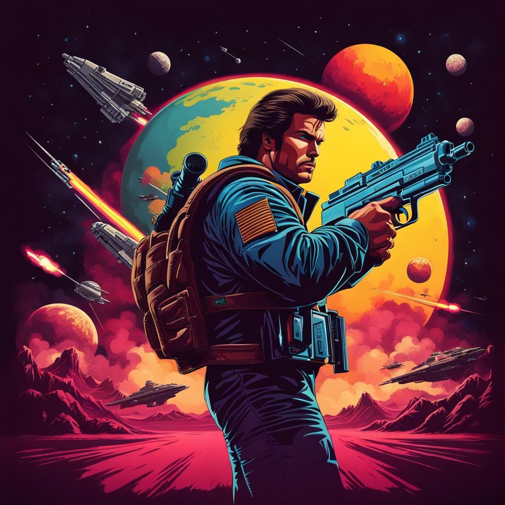 80's Action Hero Battles Spaceships