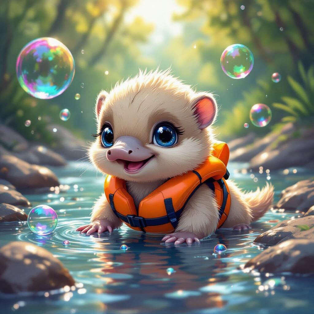 Adorable Platypus in Candyland Style Plays in Bubbles