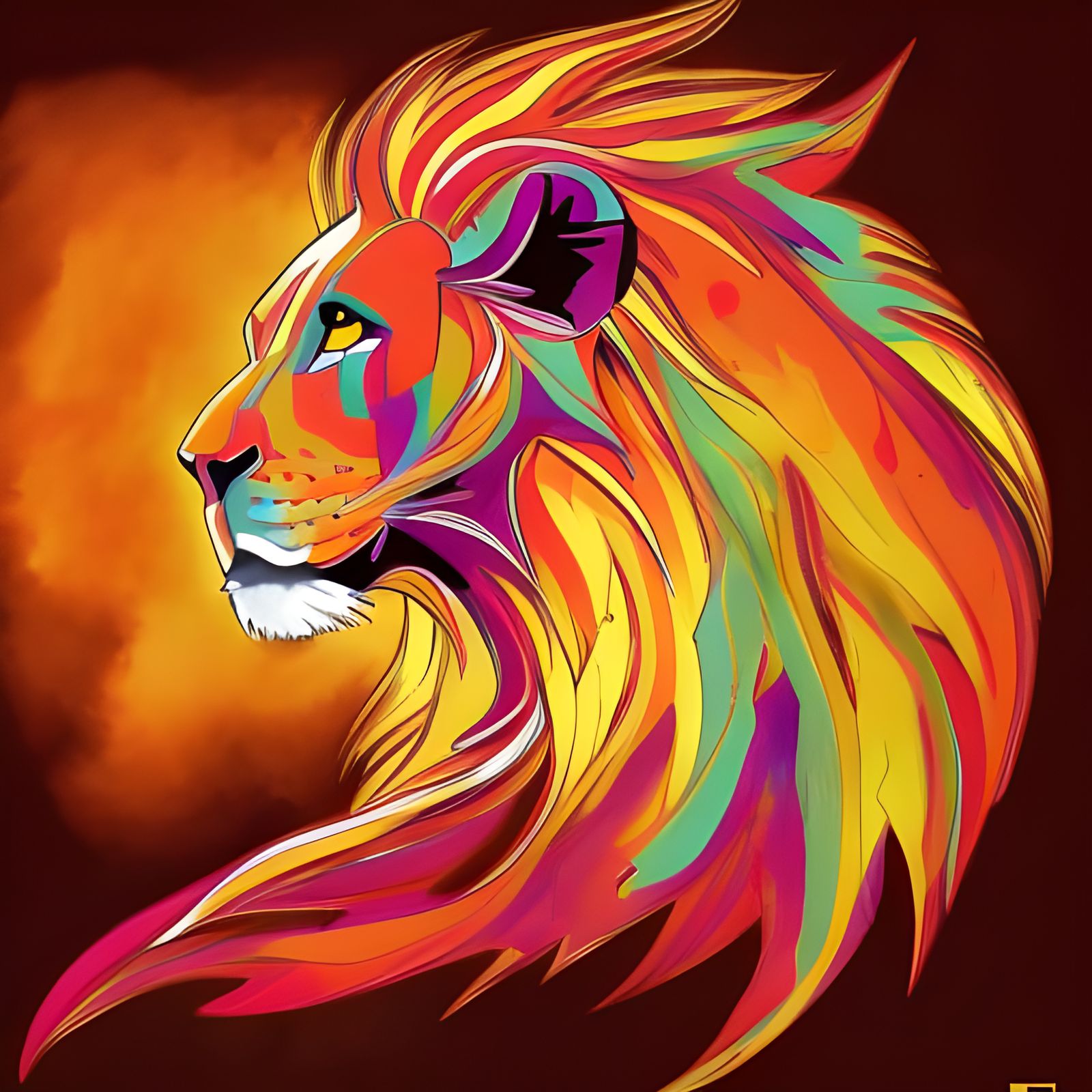 Colorful Fire Lion Ink Drawing in 8k