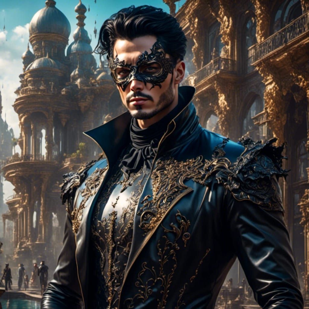 <lora:The shine of latex:1.0> Handsome man with black hair a...