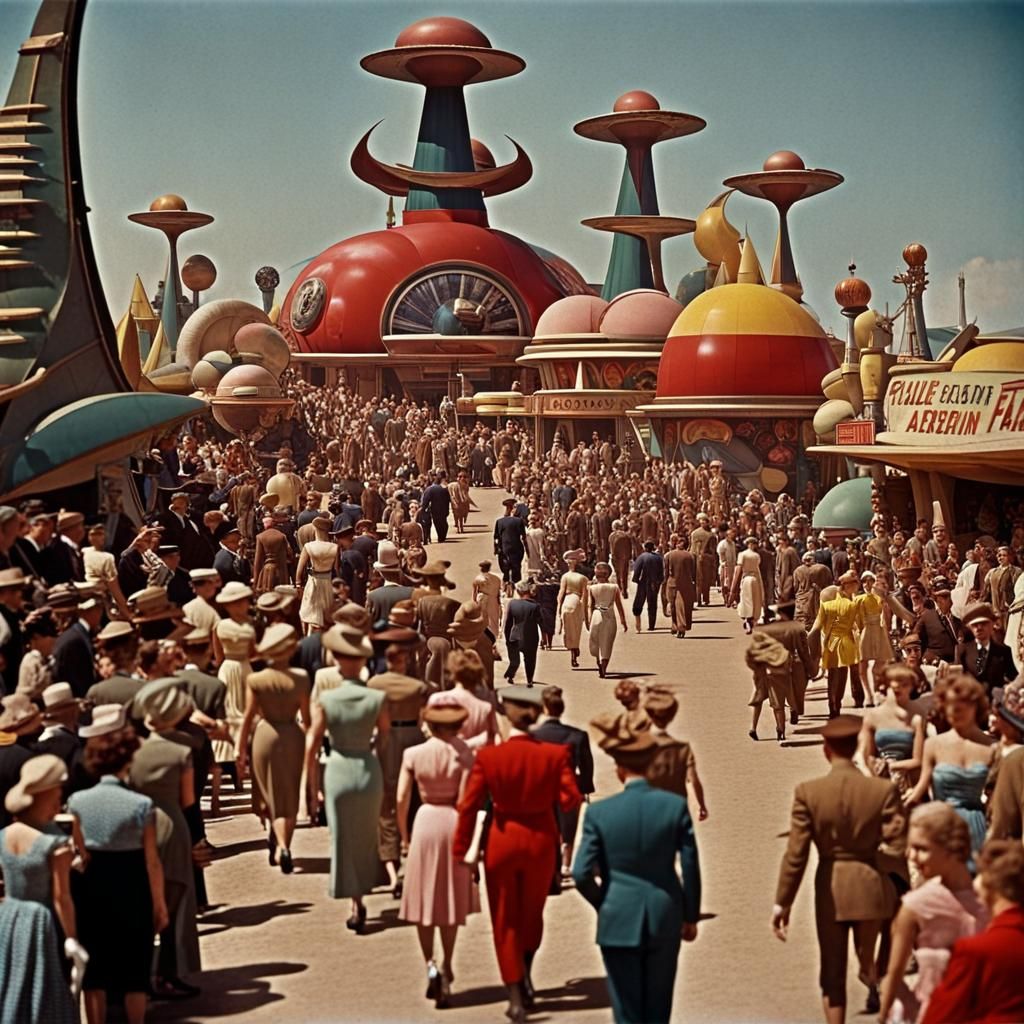 Retro Sci-Fi Fair on Alien Planet, 1940s Style
