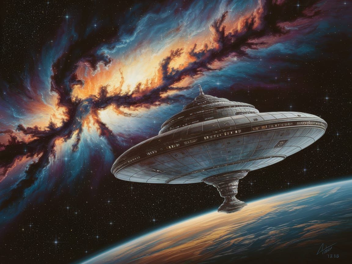 Retro-Futuristic Space Station Orbits Alien World