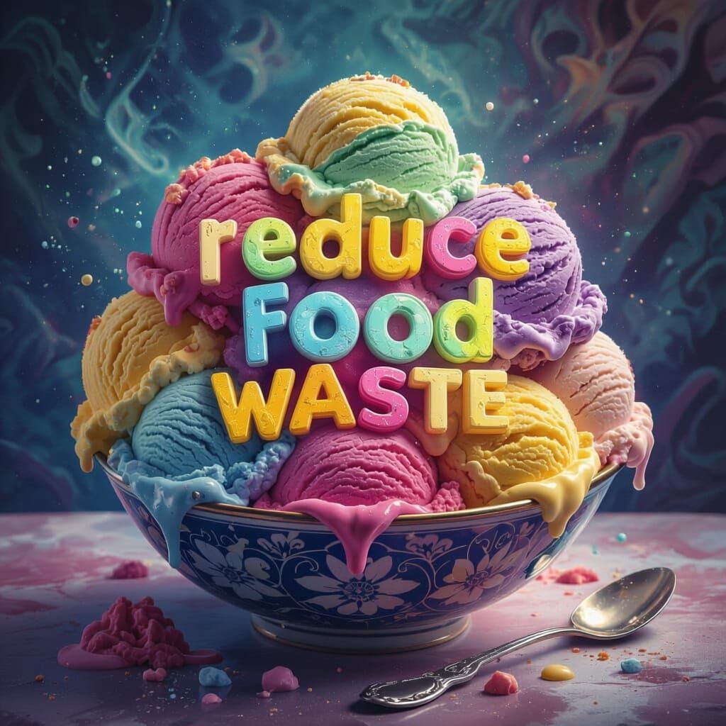 Colorful Ice Cream Bowl with Hidden Message, Fantasy Art