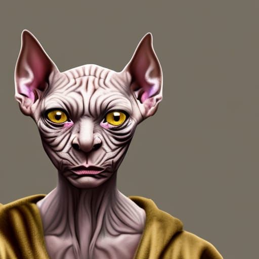 Snoke as an Ugly Golden Sphynx Cat