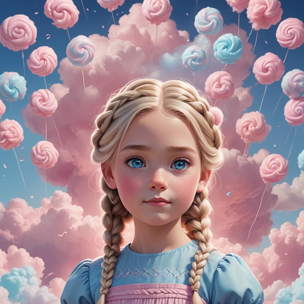 Cute Girl with Braids in Whimsical Animation Style