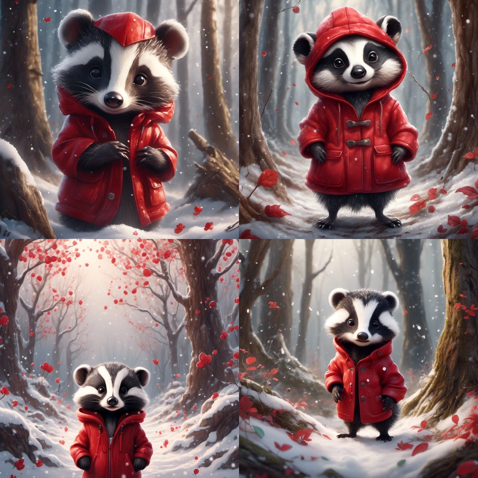 Watercolor Cartoon Badger in Woodland Scene