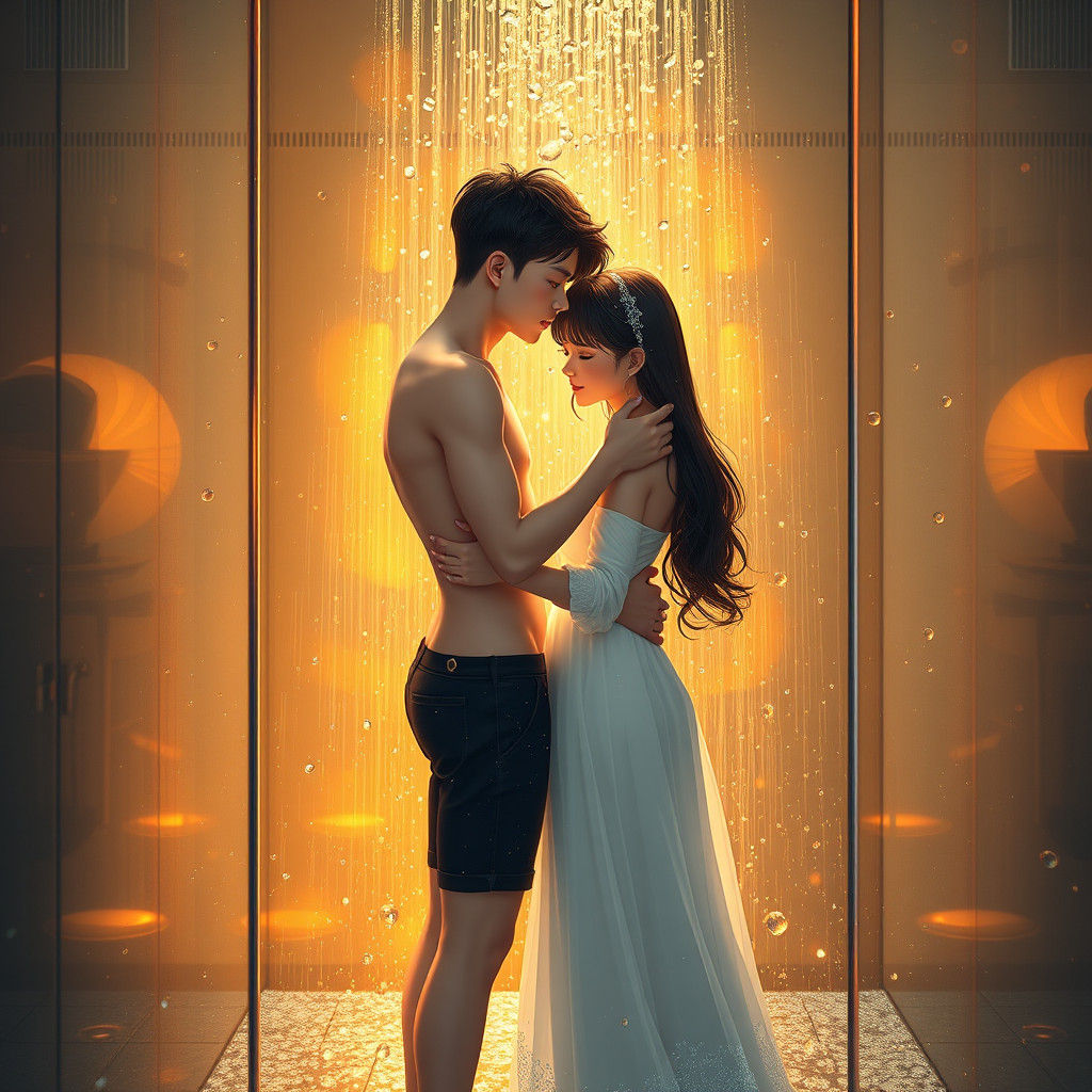 Lovers Embrace in a Glass Shower, Anime Style