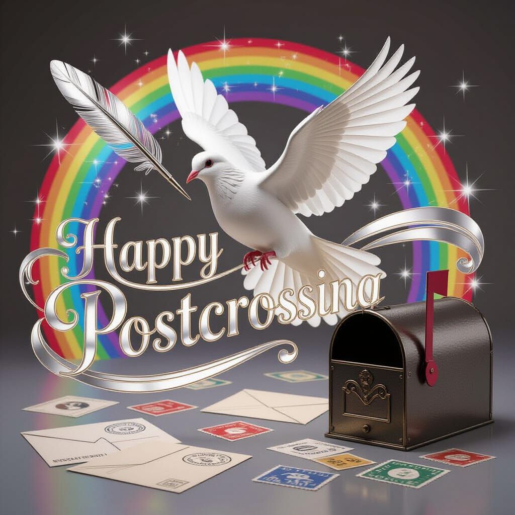 Peace Dove with Quill Soars Through Rainbow