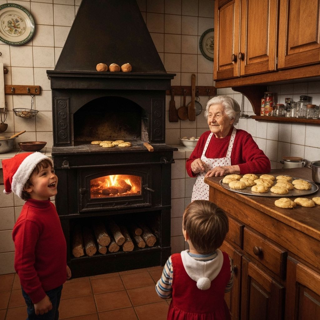 Christmas Kitchen Scene: Italian Grandma Baking with Grandch...