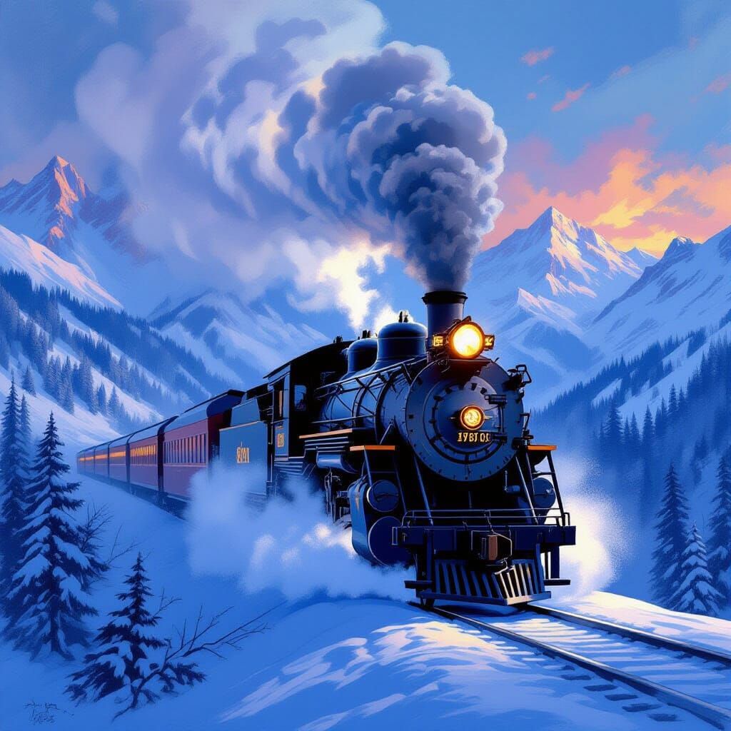 V8 Steam Train Blasts Through Mountain Blizzard