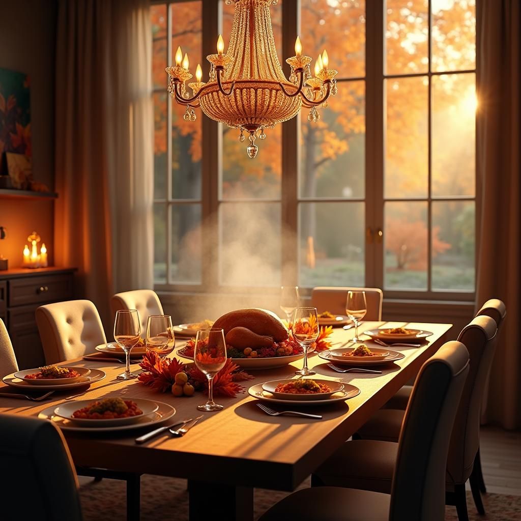 Thanksgiving Feast in Modern Interior with Autumn Ambience