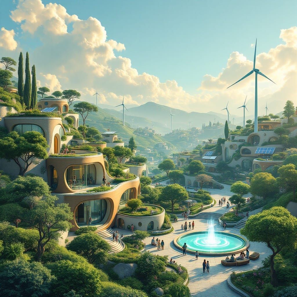 Surreal Solarpunk City in Harmony with Nature