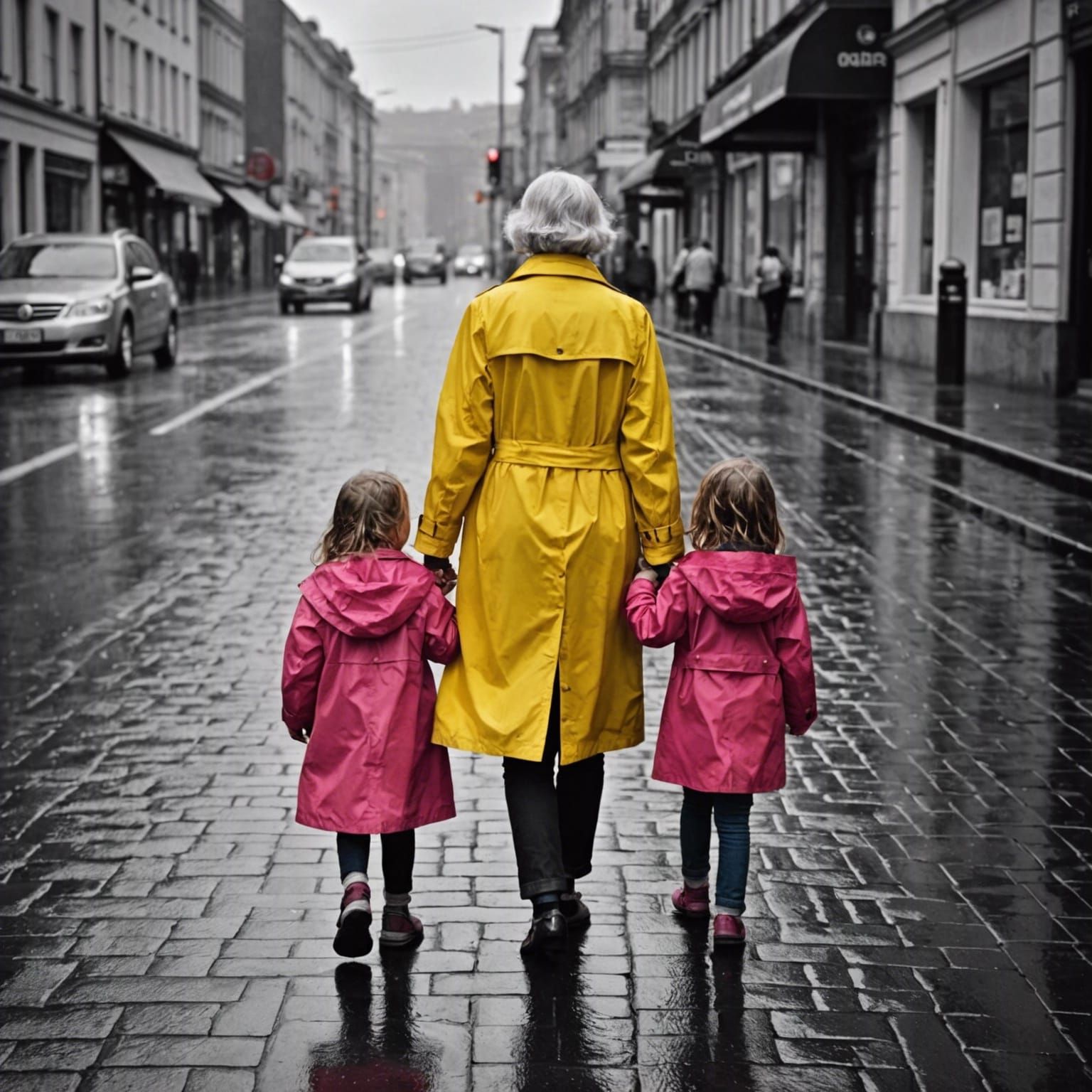 Rainy Day Walk: Girl in Colored Raincoat