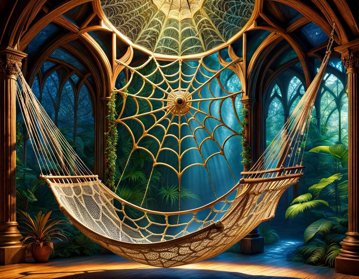 Fantasy Spiderweb Hammock with Volumetric Lighting