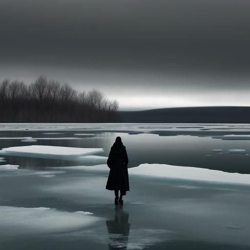Figure Walks from Frozen Lake in Rothko Style