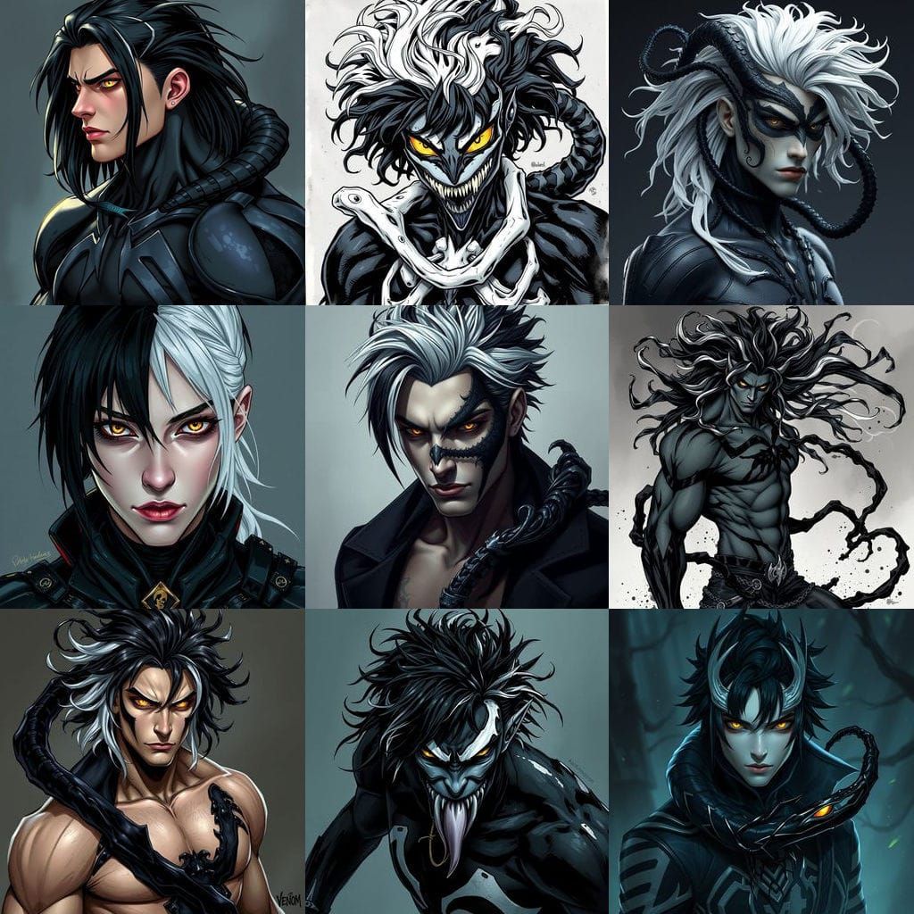Vali Ravenclaw as a male venom symbiote character with black...