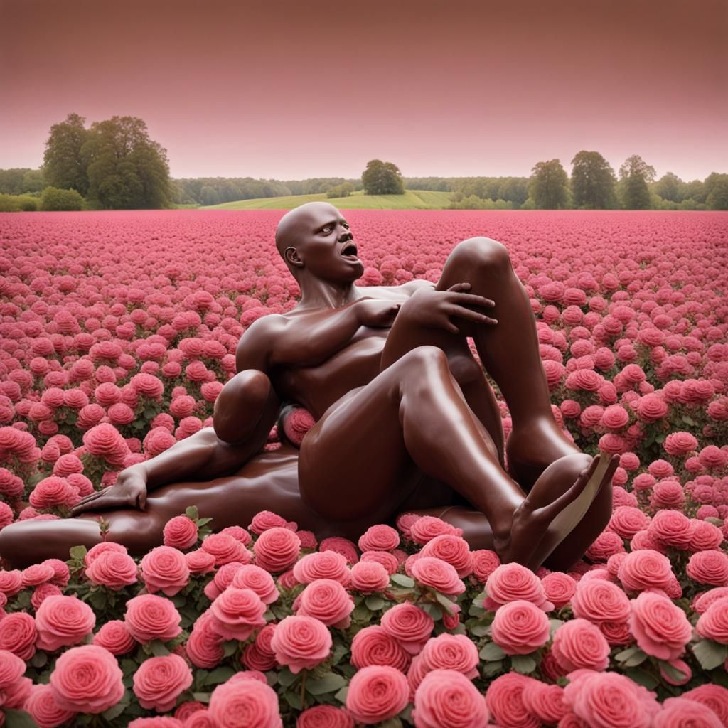 Giant Chocolate Man in Rose Field