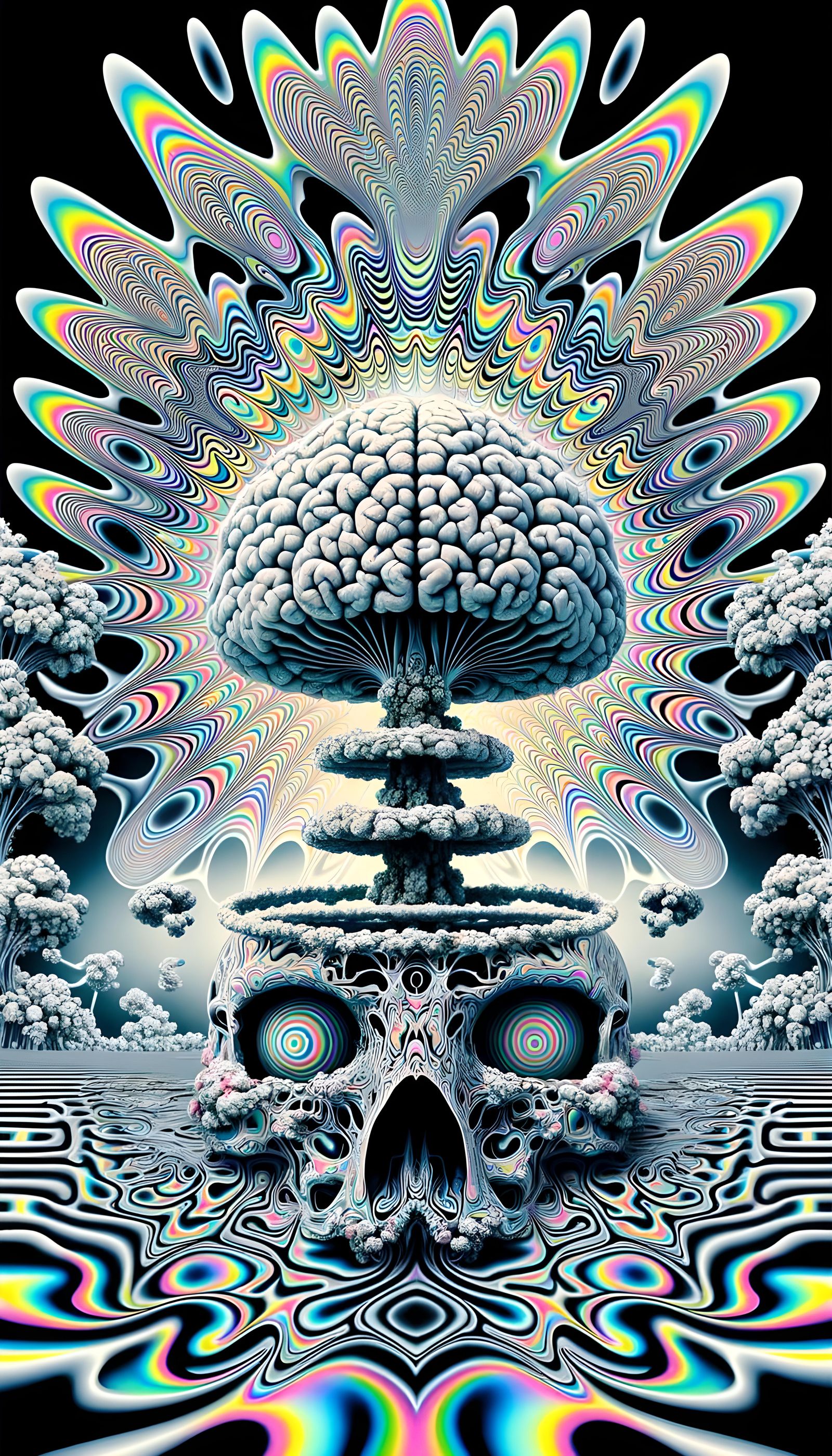 Glitch Brain Atomic Cloud in Surreal Psychedelic Illusion