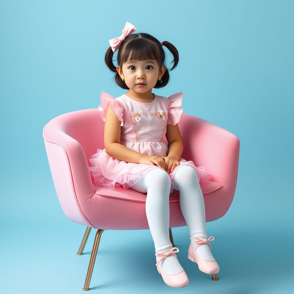 Girl on Pink Chair in Pastel Pop Art Style