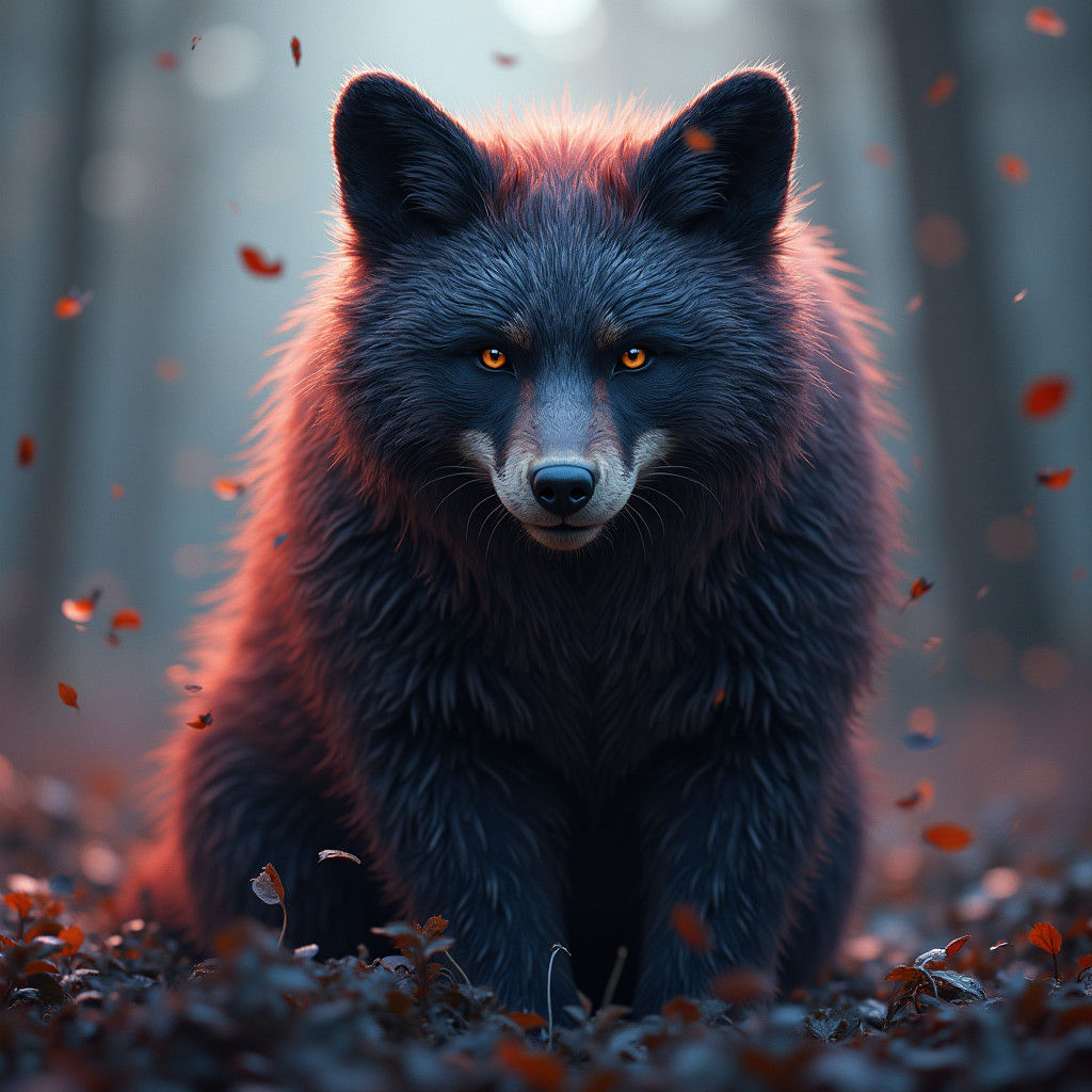 Fox and Bear Hybrid in Detailed Matte Painting