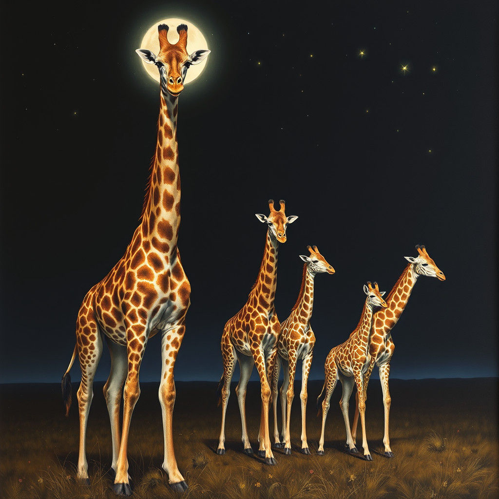 Giraffe Family Luminescence in Surrealist Style