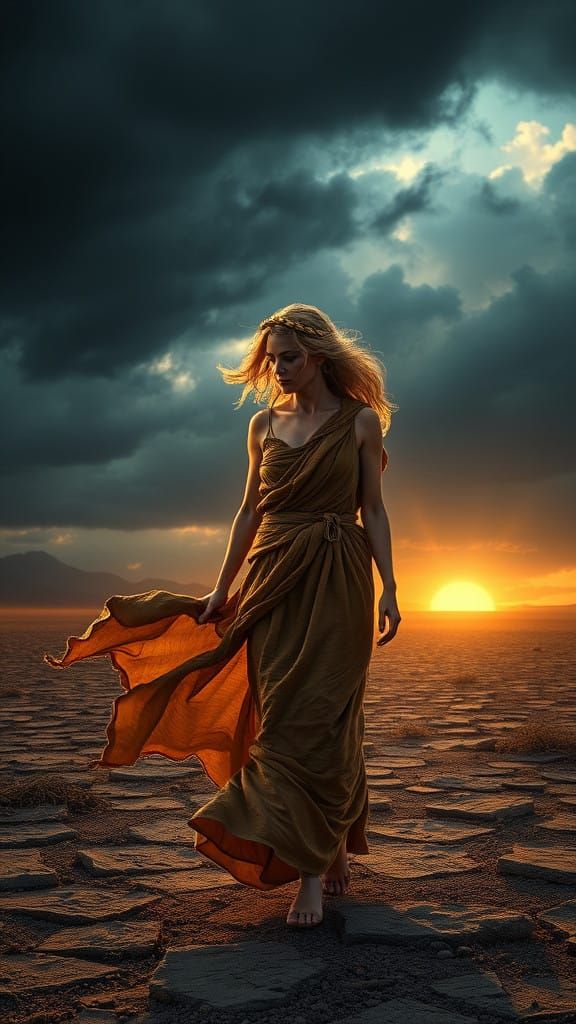 Demeter's Desolate Quest, in a Fantastical Cinematic Style