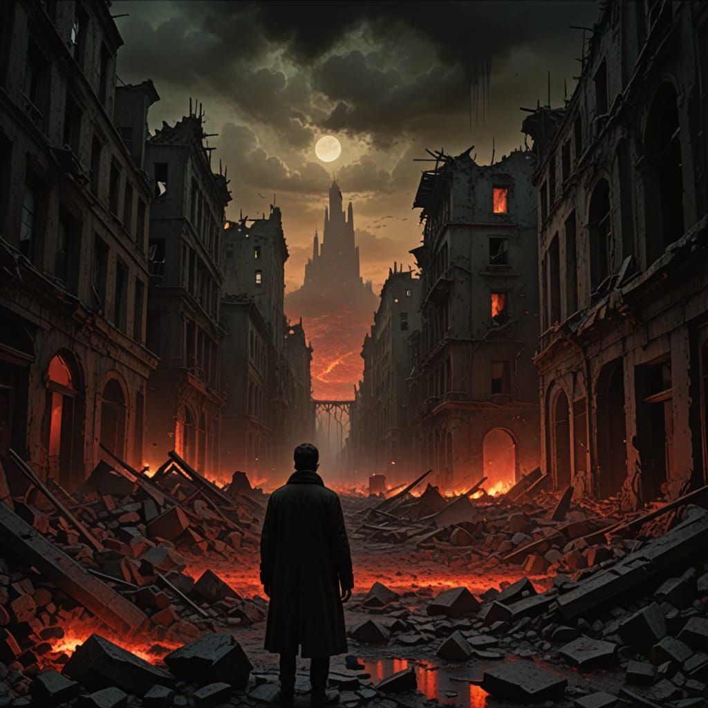 Dystopian Surrealism: Ruined City in Beksiński Style