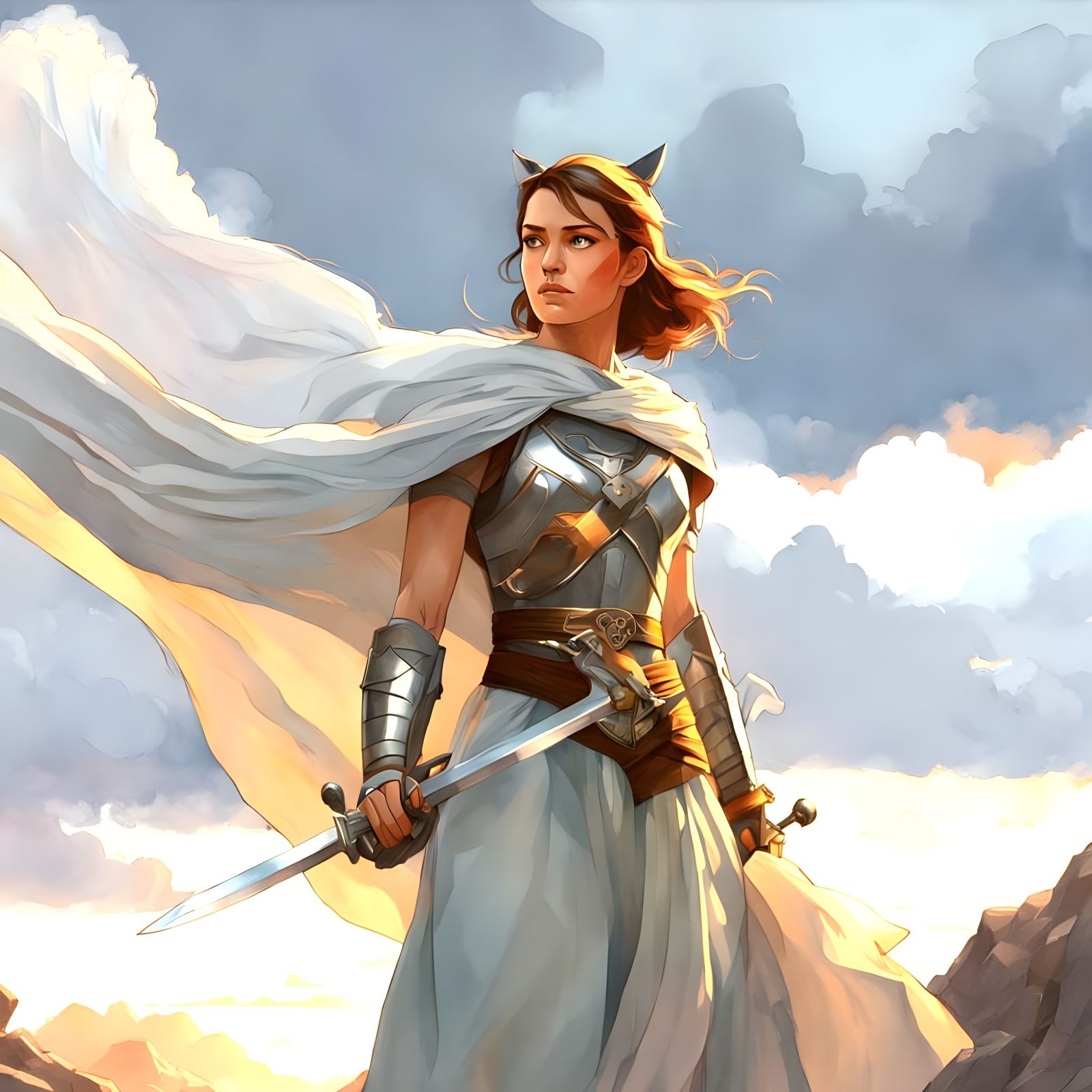 Ethereal Fantasy Warrior Cat in Dramatic Battle Scene