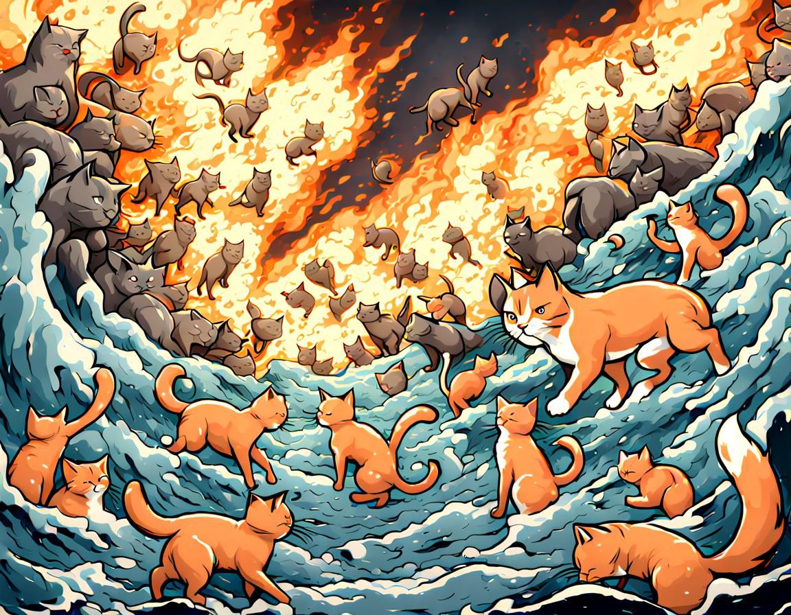 Explosive Feline Frenzy: Cats Battle at Sea
