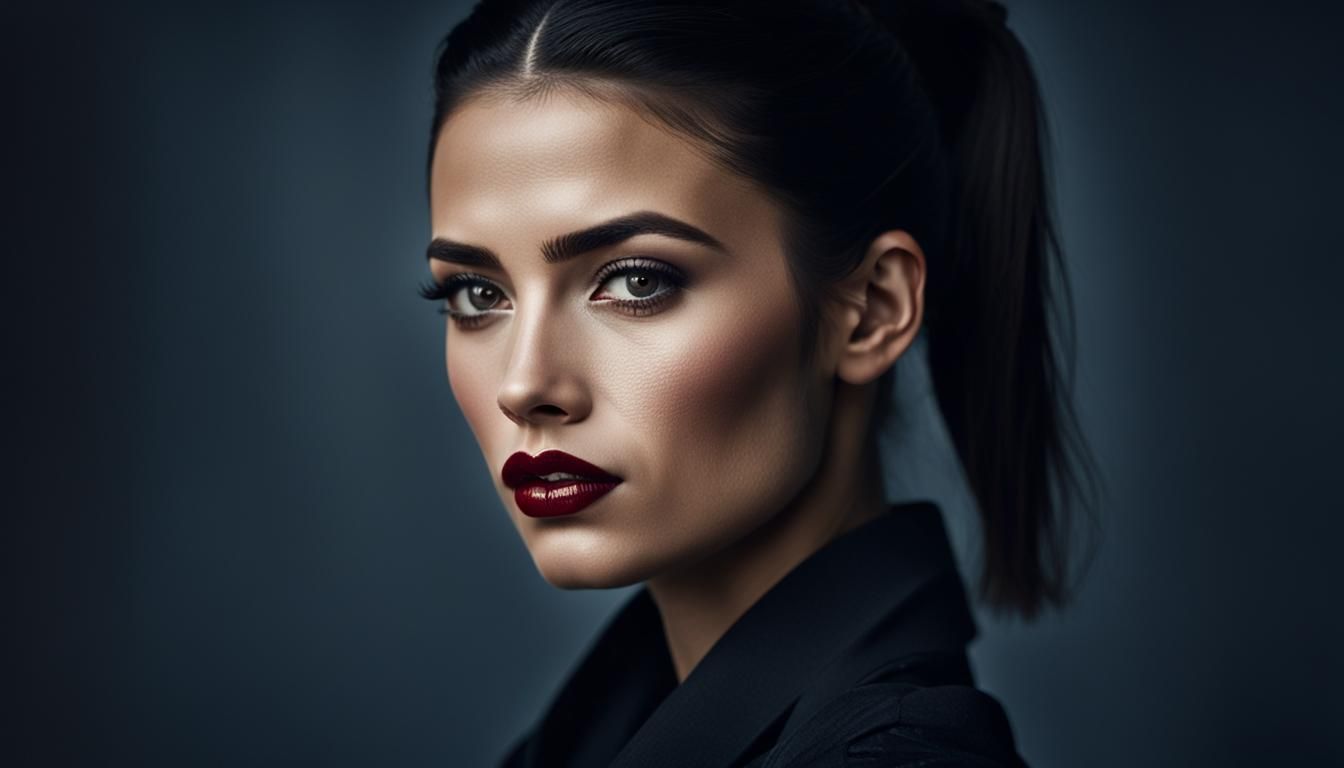 Beautiful Woman Portrait with Dark Red Lips, Fashion Photogr...