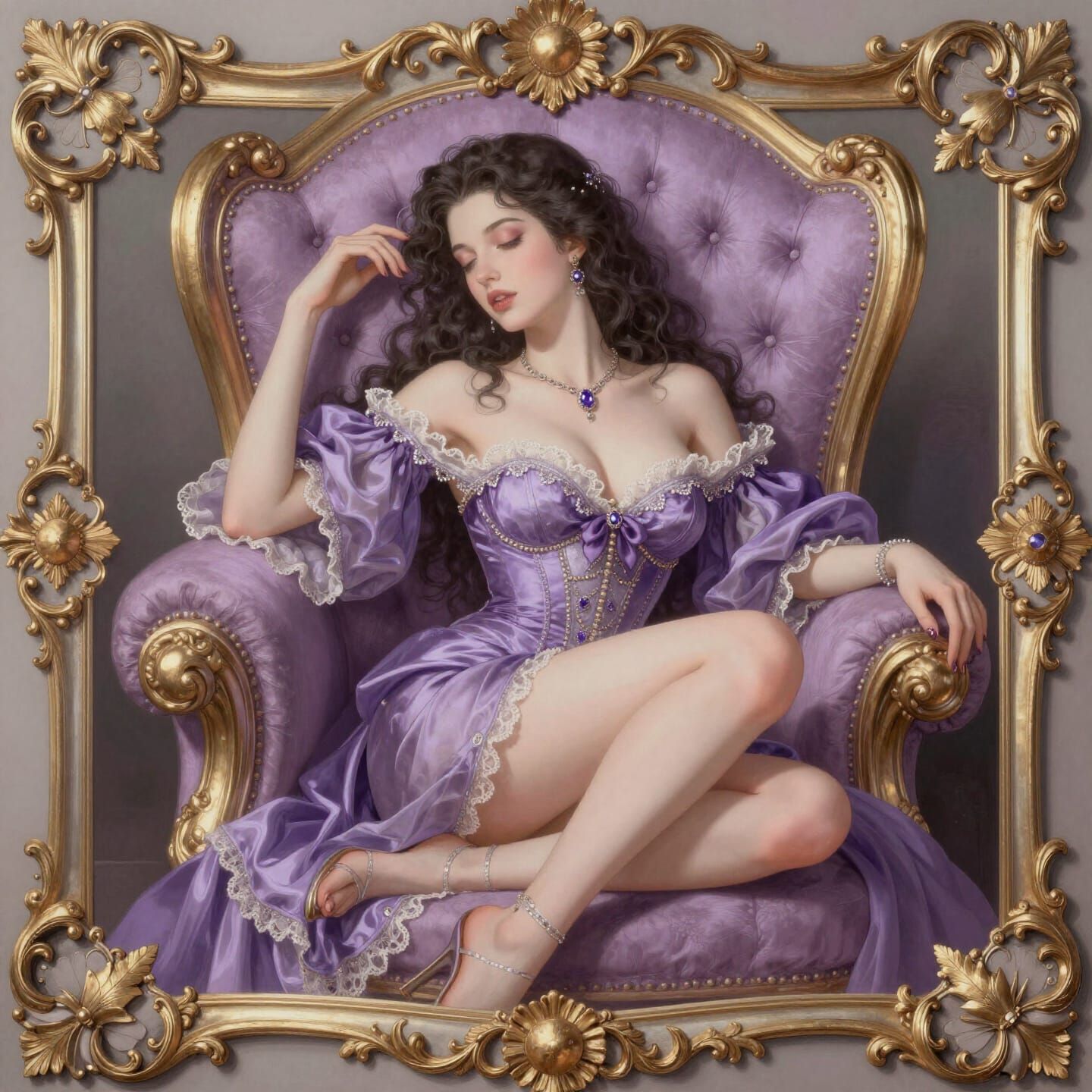 Sensual Baroque Illustration with Ornate Violet Hues