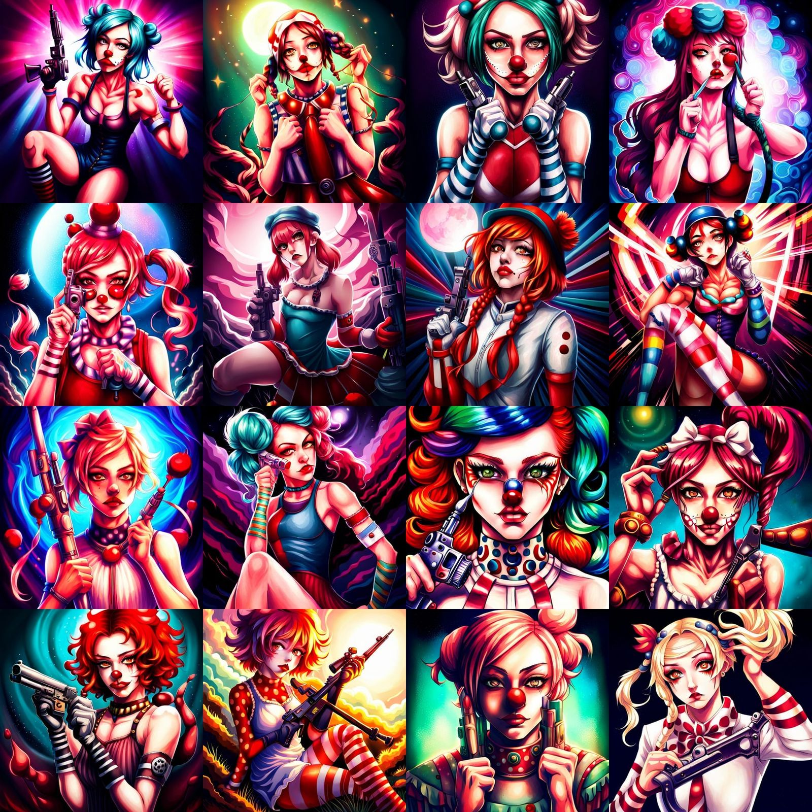 Psychedelic Anime Clown Girls Manga Cover Art