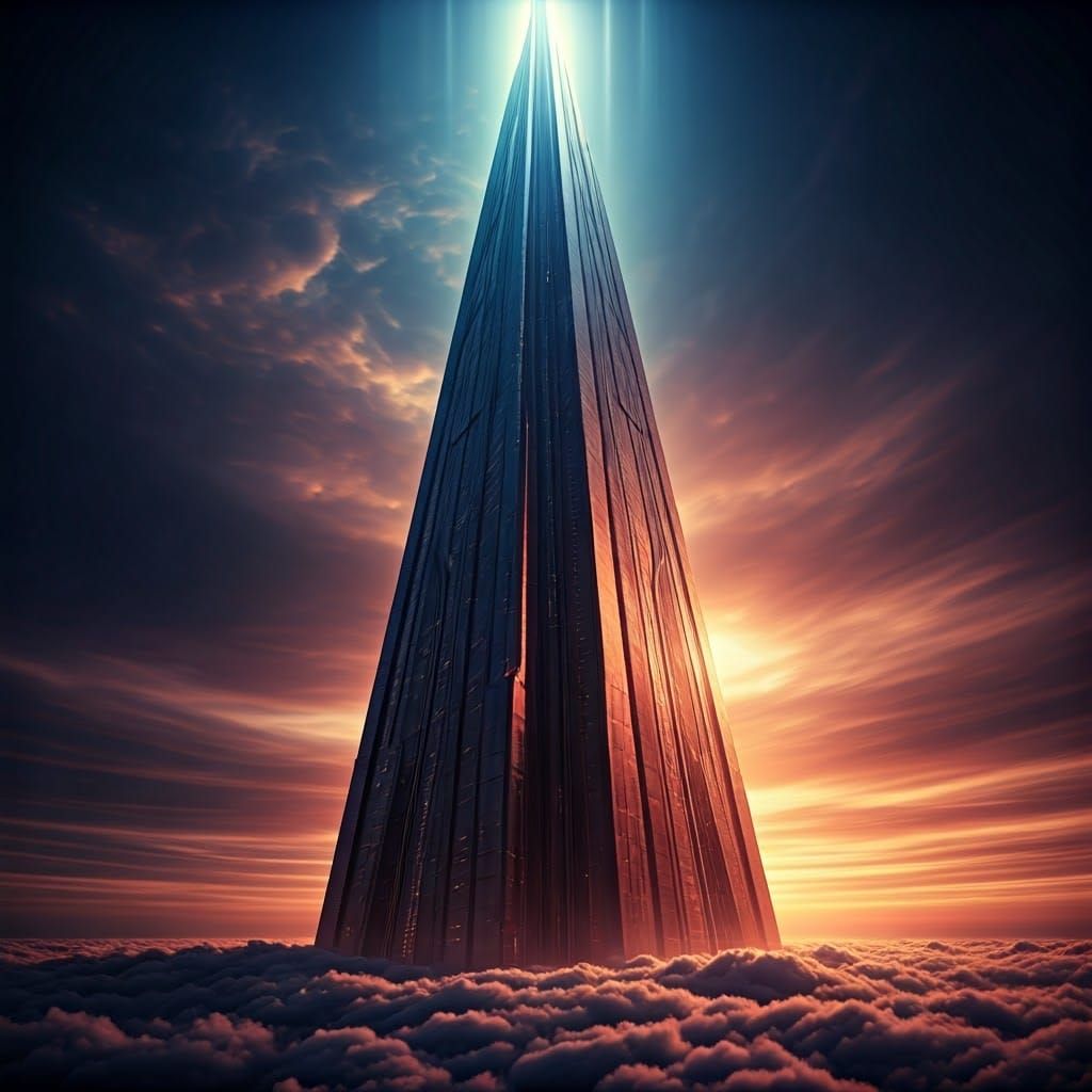 Futuristic Skyscraper Piercing Clouds in Cyberpunk Style