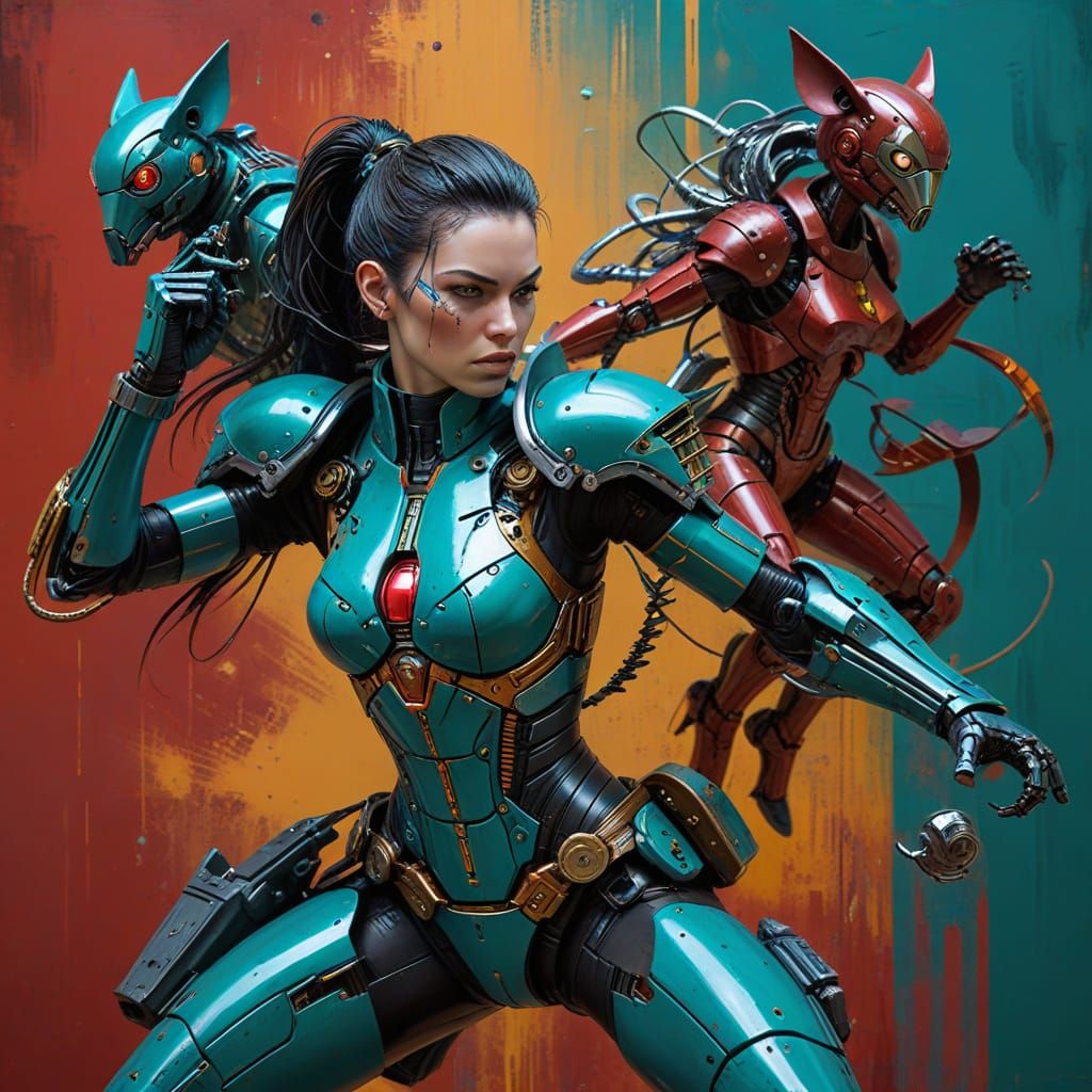 Cyberpunk Woman Unleashes Fury with Mechanical Muskets