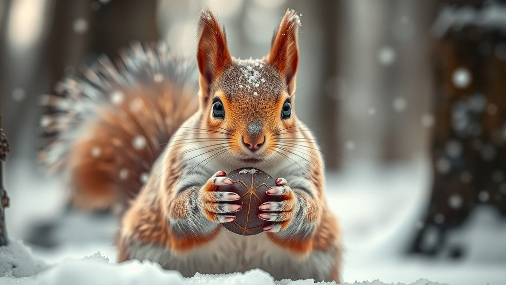Fluffy Squirrel in Winter Wonderland Portrait