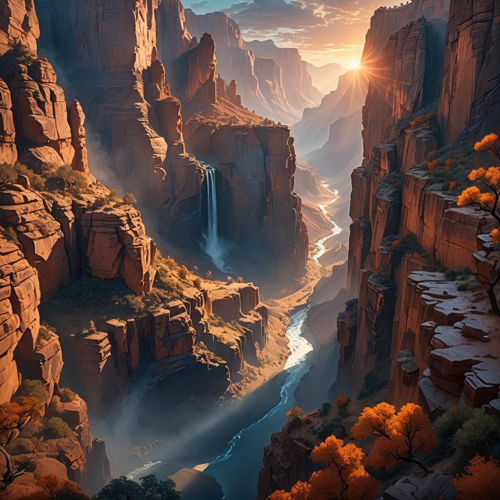 Majestic Canyon Sunset in Fantasy Landscape