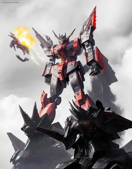 Robotic Dragon Breathing Fire in Black Fog