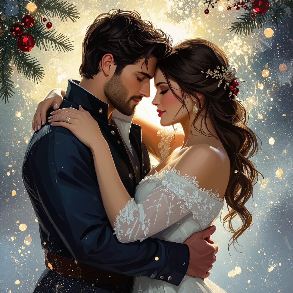 Romantic Couple Embracing on Christmas Book Cover