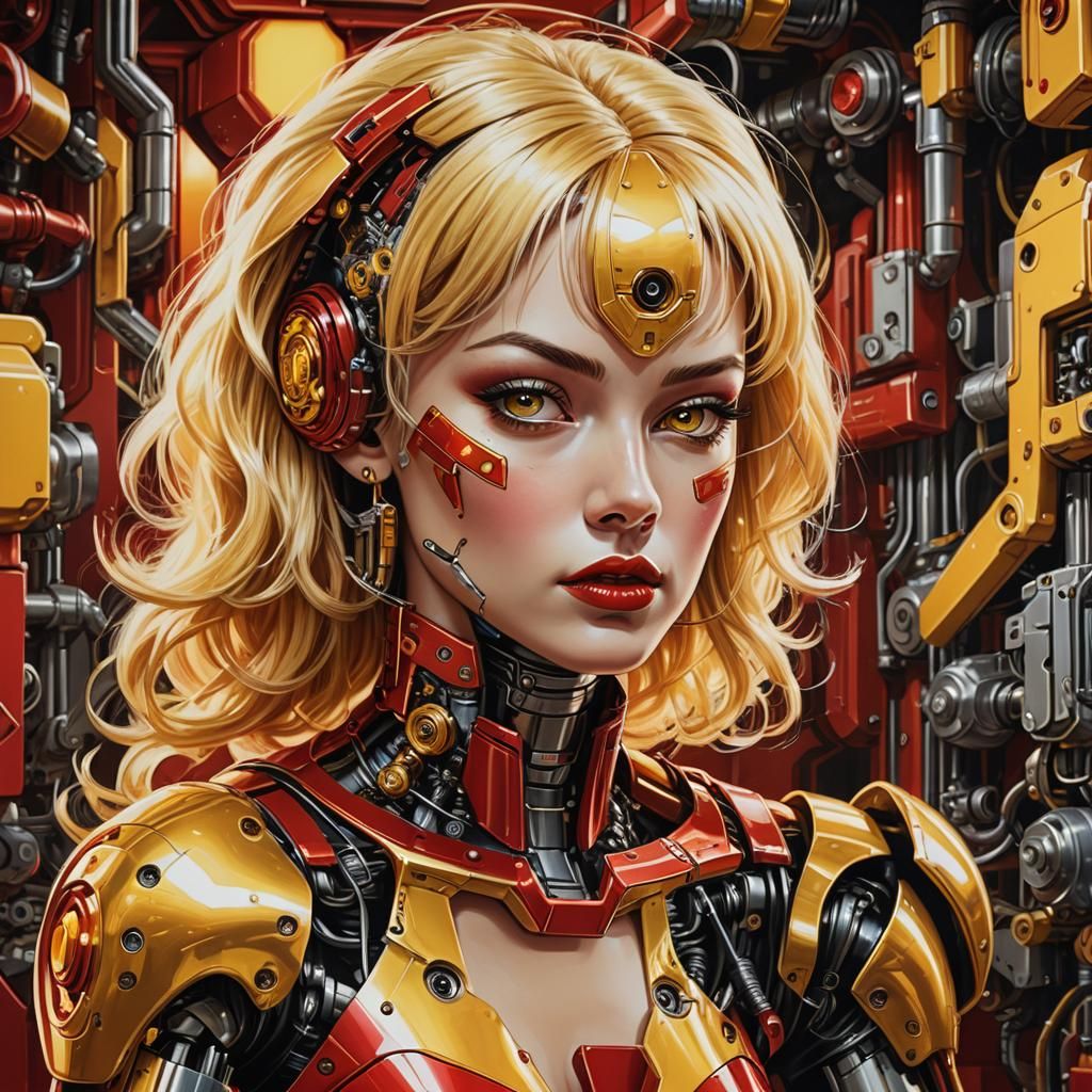 Robot Pin-Up Art in Retro-Futuristic Style